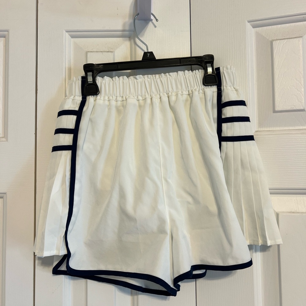 Women's White Athletic Shorts with Navy Trim
